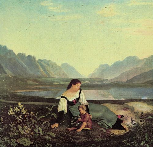 Mädchen auf der Wiese: Inntal bei Hall, 1823, Adrian Ludwig Richter