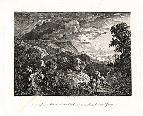 Thunderstorm over Mount Serano near Olevano in the Sabine Mountains, 1830, Adrian Ludwig Richter
