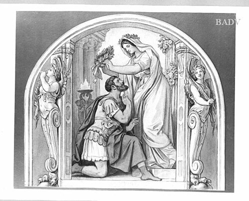 Szene aus der Vestalin von Spontini, Bühnendekoration, 1845, Moritz von Schwind