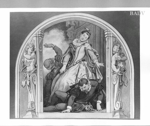 Szene aus den Hugenotten (Bühnendekoration ?), 1845, Moritz von Schwind