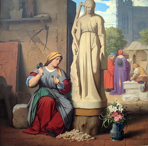 Sabina von Steinbach chisels the Statue of the Synagogue, 1844, Moritz von Schwind