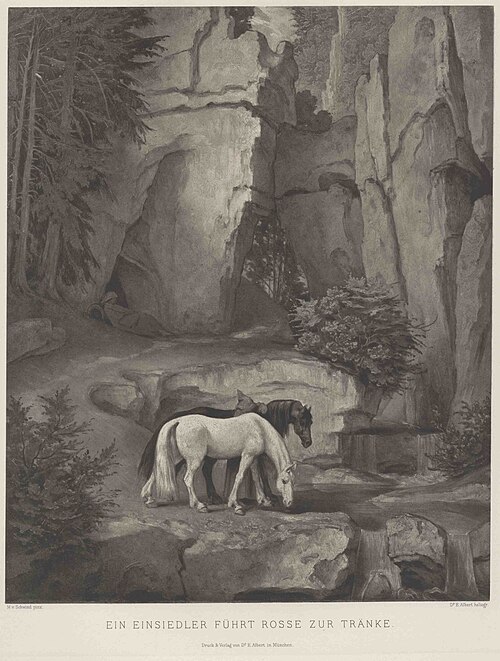 Ein Einsiedler führt Rosse zur Tränke, 1850, Moritz von Schwind