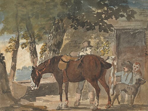 A Horse, Dog and Figures outside a Cottage, , Conrad Gessner