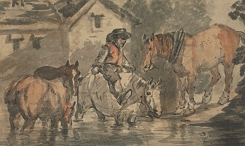 Man Watering Four Horses, , Conrad Gessner