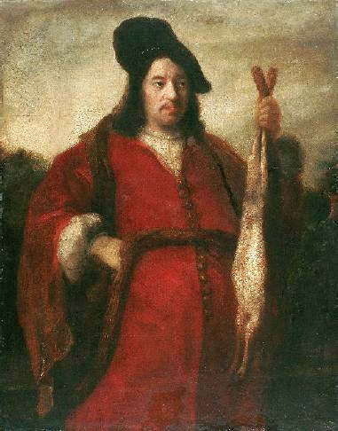 Portrait of a man holding a hare., 1665, Daniel Schultz