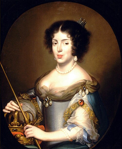 Portrait de la reine Marie Casimire Sobieska avec un mamelon visible., 1673, Daniel Schultz