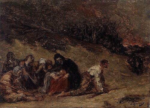 Episode de la guerre des paysans. L’Incendie de Turnhout (1798-1799), 1878, Constantin Meunier