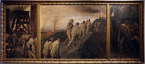 Triptyque de la mine. Volet gauche : La descente ; Centre : Le calvaire ; Volet droit : La remonte, 1902, Constantin Meunier