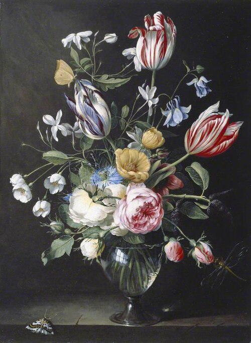 Roses, Tulips, Tobacco Plants and Other Flowers in a Glass Vase, 1663, Gaspard Pieter Verbruggen I