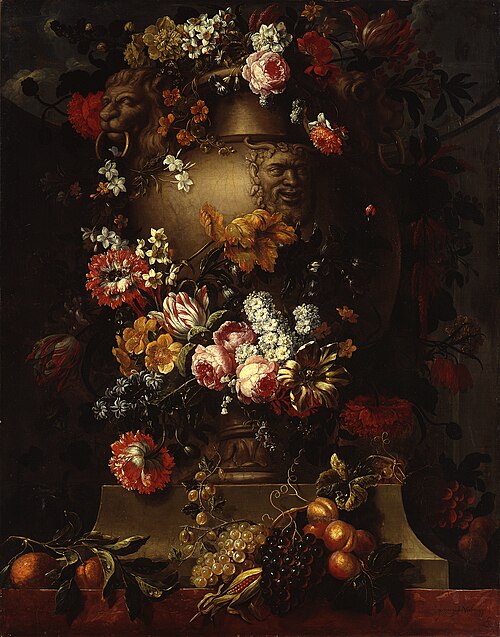 Stone Vase with Garlands of Flowers and Fruit, 1680, Gaspar Peeter Verbruggen le jeune
