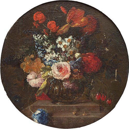 Flowers in a vase on a plinth, 1699, Gaspar Peeter Verbruggen le jeune