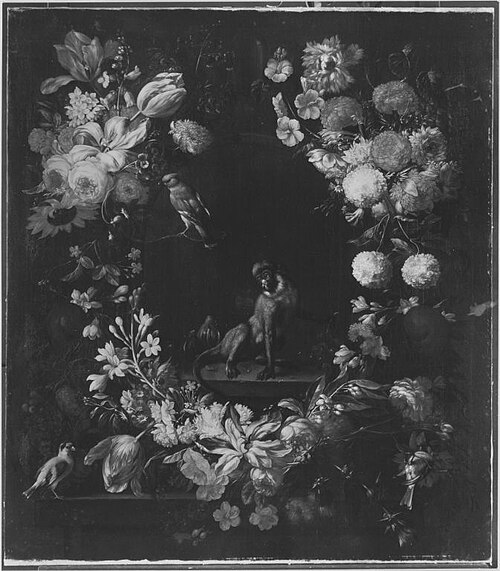 Vase of Flowers with Monkey, 1697, Gaspar Peeter Verbruggen le jeune