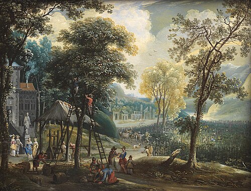 Figures harvesting apples, an allegory of autumn, 1667, Gaspar de Witte