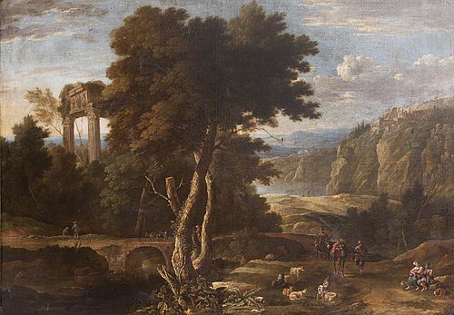 Classical Landscape with Travellers and a River, 1665, Gaspar de Witte