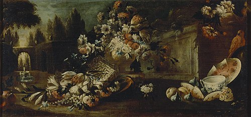 Still Life with Flowers and Parrot, 1700, Gasparo Lopez