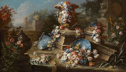 Blumen mit Parklandschaft, 1720, Gasparo Lopez
