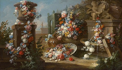 Blumen mit Parklandschaft, 1720, Gasparo Lopez
