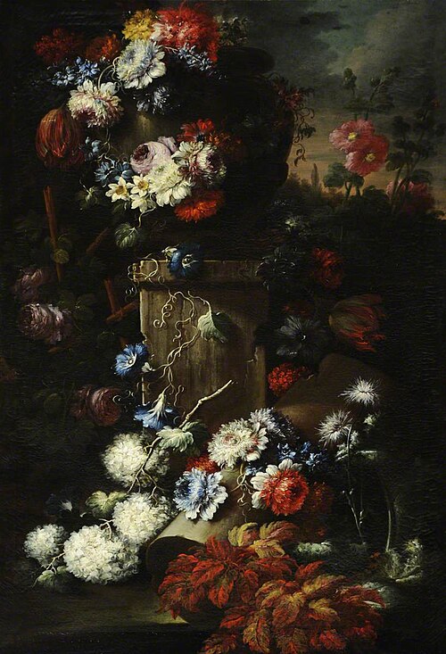 A Garland of Flowers with Ruined Masonry, 1704, Gasparo Lopez