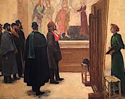 Marcellin Desboutin en zijn vrienden in het Louvre voor een fresco van Botticelli, 1892, Norbert Gœneutte