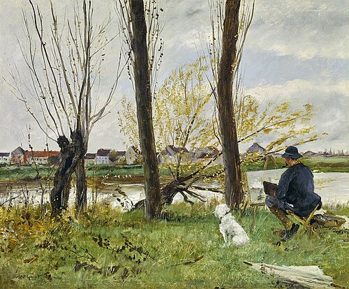 Artiste dessinant sur les bords de l'Oise, 1893, Norbert Gœneutte
