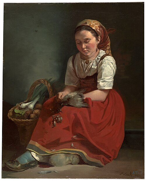 Una asturiana desplumando un pichón, 1856, Paulino de la Linde