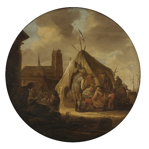 Rustpauze van soldaten voor de Grote Kerk in Dordrecht, , Benjamin Gerritsz Cuyp