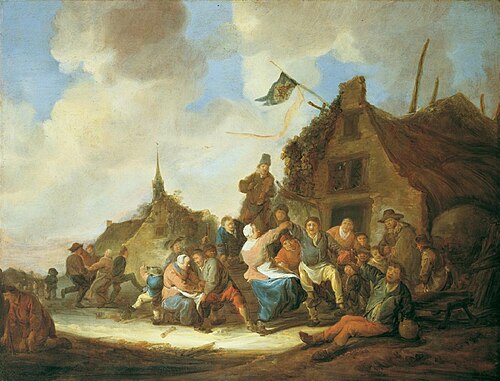 Peasants dancing and drinking outside an inn, 1650, Benjamin Gerritsz Cuyp