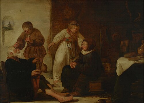 The healing of Tobit: Tobias puts the gall of the fish on his father's eyes (Tobit 11:10), 1631, Benjamin Gerritsz Cuyp