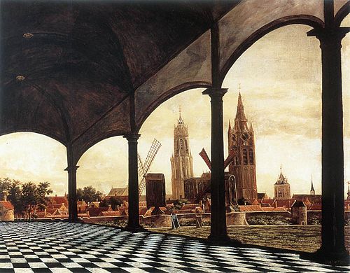 A View of Delft through an Imaginary Loggia, 1663, Daniel Vosmaer