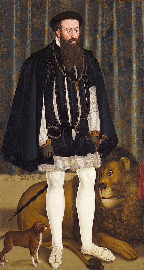 Herzog Albrecht V. (1528-1579) von Bayern mit einem Löwen, 1556, Hans Muelich