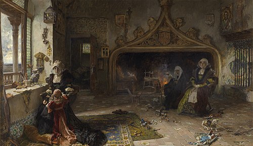 La reina doña Juana la Loca, recluida en Tordesillas con su hija, la infanta doña Catalina, 1906, Francisco Pradilla y Ortiz