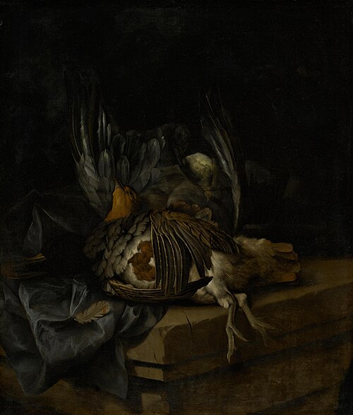 Stilleben mit Rebhuhn, Ente und Goldammer, 1650, Willem van Aelst