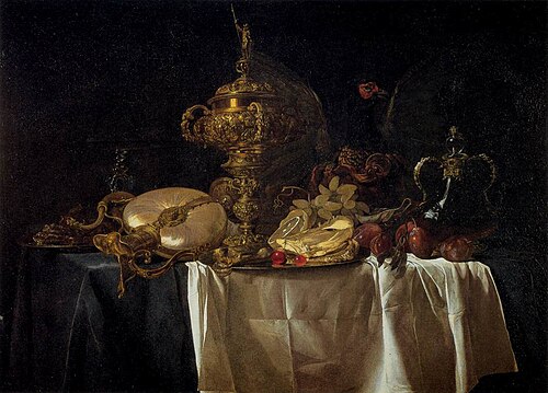 Still life with fruits and dishes, 1653, Willem van Aelst
