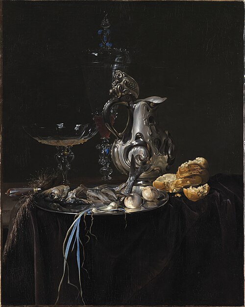 Still Life. Breakfast Piece with a Silver Jug, 1657, Willem van Aelst