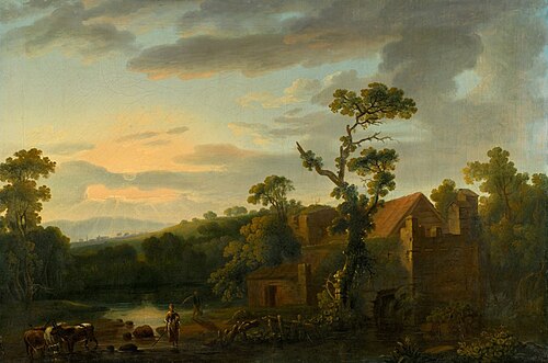 Wooded river landscape, , George, the younger Barret