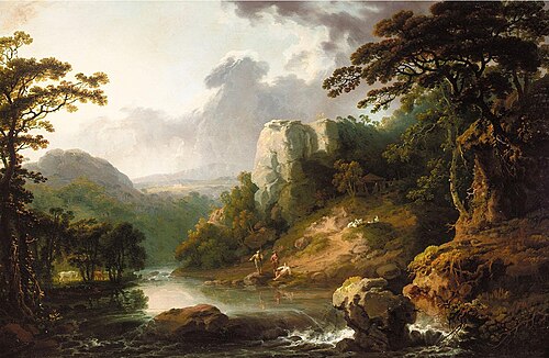 A river landscape with fishermen in the foreground, , George Barret, Sr.