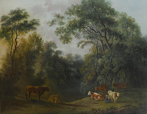 A wooded landscape with a milk-maid and cattle, , George Barret, Sr.