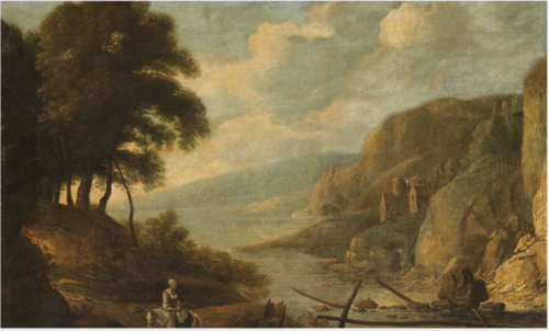Cliffs and Sea with a Footbridge, , George Barret, Sr.