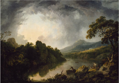 An Extensive Wooded Landscape with Fishermen Hauling in their Nets, , George Barret, Sr.