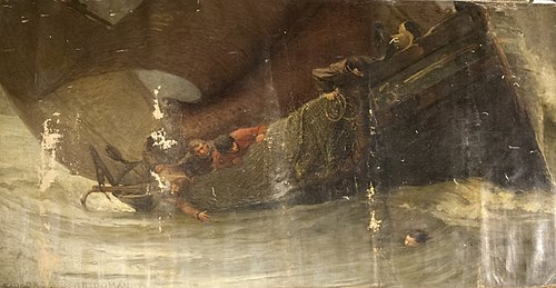 Rescue of a youth fallen overboard from a fishing boat, 1888, George Bridgman