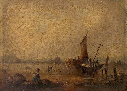 Coast Scene with Figures and Boats, , George Clint