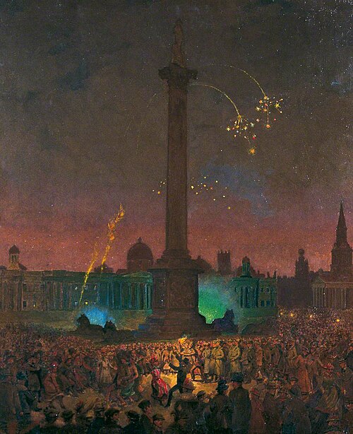 Armistice Night, Trafalgar Square, 1918, George Francis Carline