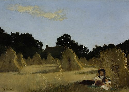 A harvest landscape, , George Francis Carline