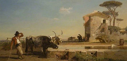 Cattle At A Drinking Place In The Compagna, Rome, 1854, George Heming Mason