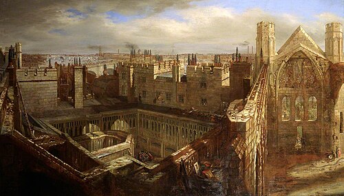 Panorama of the Ruins of the Old Palace of Westminster, 1834, 1834, George Scharf