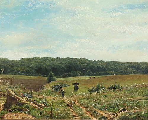 Danish summer landscape with firewood gatherers., 1895, Georg Nicolai Achen