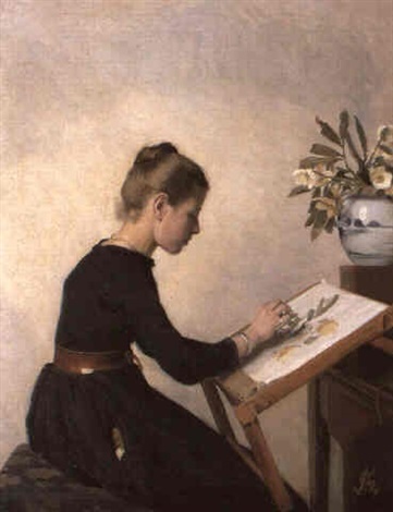 Young girl at her easel, 1900, Georg Nicolai Achen