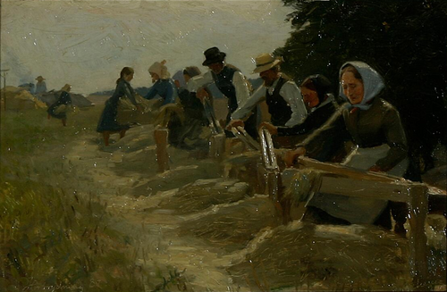 Men and women scutching the flax., 1887, Georg Nicolai Achen