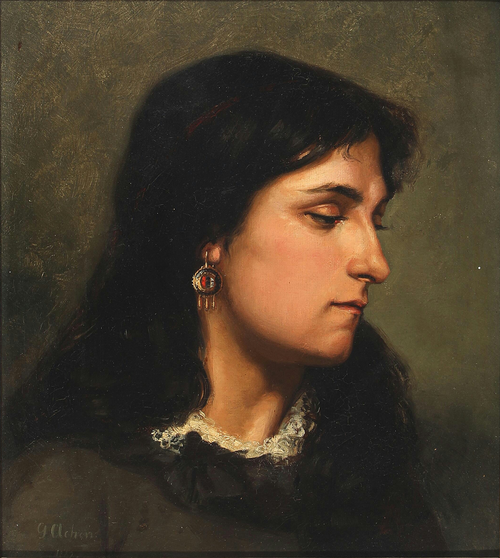 Portrait of a dark-haired woman., 1882, Georg Nicolai Achen