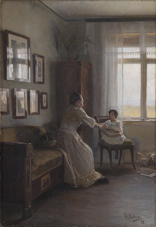 Interior with the Artist's Wife and Child, 1892, Georg Nicolai Achen